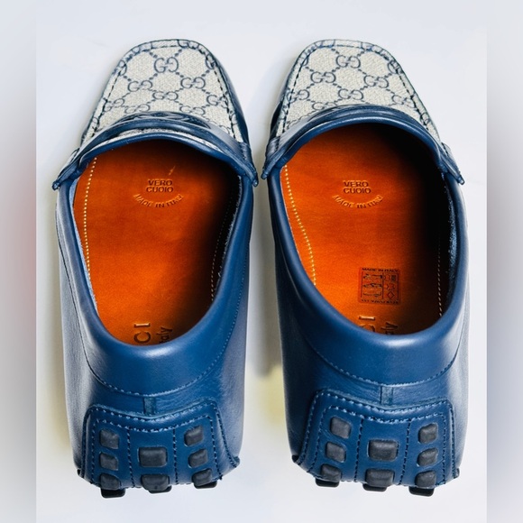 Gucci Interlocking G Driver Loafers Blue Classic Double G Canvas Size 10.5 NEW! - Picture 11 of 16